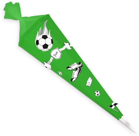 itenga Bastelschultüte Schultüte Bastelset EASY Fussball - Schultütenrohling 85cm mit Dekoset Fussball- Zuckertüte eckig (schwarz weiss - Tüte grün)