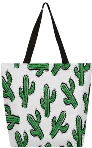 Kaktus-Handtasche, Einkaufstasche für Damen und Mädchen, Kaktus-Muster, große Kapazität, umweltfreundlich, lässig, Segeltuch, für Reisen, Arbeit, Schule, farbig, X-Large