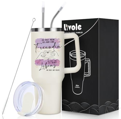 Livole Geschenk Beste Freundin Geburtstag, Lustige Geschenke für Frauen, Sie, Kollegin, Weihnachtsgeschenke - Du Bist Mehr Als Nur Eine Freundin - 40OZ 1200ml Thermobecher mit Strohhalm und Deckel