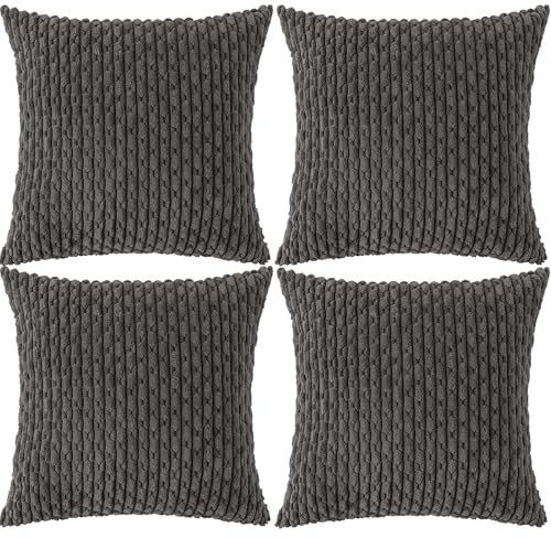 Ci & Ci 4er Set Boho Deko Kissenbezug 40x40 cm, Dunkelgrau Kissen Sofakissen Dekokissen Zierkissen, Flauschig Kissenbezüge Kissenhülle für Sofa Couch