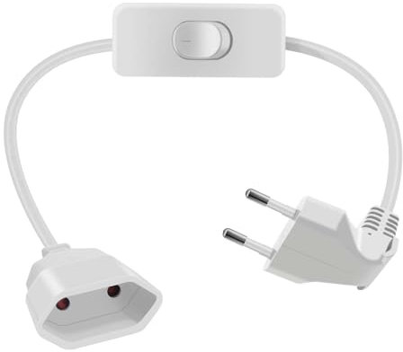 HuaLiSiJi Verlängerungskabel Eurostecker mit Schalter 2,5A 250V Verlängerungskabel Flach Eurostecker 90 Grad Kurz, für Haushaltsgeräte TV PC Computer Monitor Etc (Weiß, 0.5m)