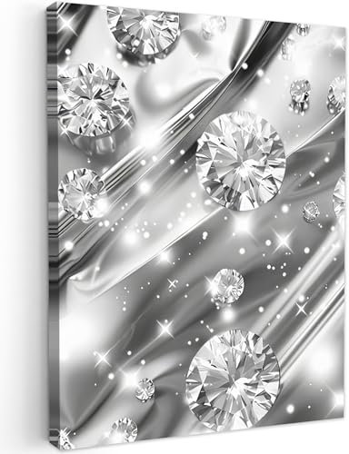 MuchoWow© Leinwand 30x40 cm Deko Schlafzimmer Aesthetic Leinwandbilder Wohnzimmer Gemälde Foto Geschenk Living Room Decoration Abstrakt - Diamant - Luxus - Modern - Silber