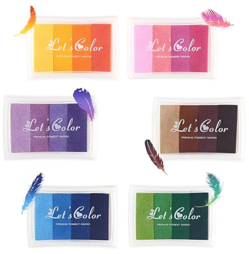 OT-NVWOZR 6 Stück Stempelkissen Set, 24 Farben Regenbogen-Stempelkissen Fingerfarben Waschbar Finger-Bastel für Kinder, Ungiftig Abwaschbar DIY Bunte Fingerabdrücke Scrapbooking Geburtstag