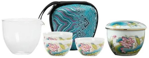 GENPICONG Express-Tasse aus Schafsfett-Jade im chinesischen Stil, Keramikglas für den Außenbereich, eine Kanne, 3 Tassen, Kungfu-Reise-Teeservice, Reise-Outfit