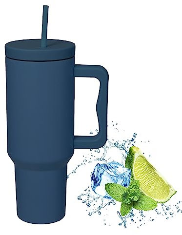 YEOOIYCW Vaso de 40 onzas con popote y tapa + 1 popote de acero inoxidable, funda de silicona, 1.2 litros, taza de viaje 100% a prueba de fugas con asa, taza aislada, regalo de cumpleaños, apto para