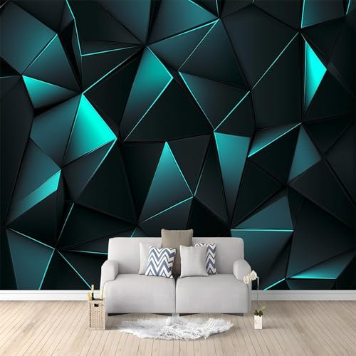 Cyanfarbenes Geometrisches Muster 3D Fototapete Wandbild Kinderzimmer 300x210 cm Türkis Wohnzimmer Tv Sofa Thema Hotel Luxus Wandmalerei Wohnkultur Wandbilder Dekor Wandbild