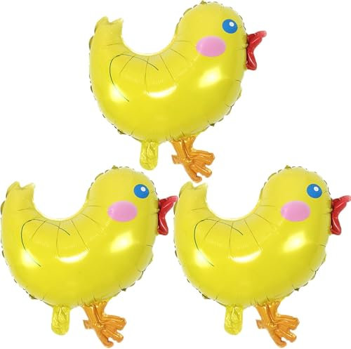 3 Stück Folienballon Ostern, Hühner Luftballon Ostern Folienballon Küken, Luftballon Küken Ballon Helium für Luftballons Geburtstag, Osterdekoration Ballon, für Osterparty, Geburtstagsparty Dekoration