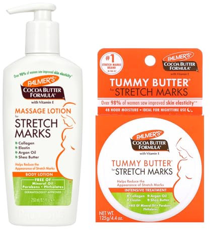 Palmer's Cocoa Butter Stretch Mark Lotion 250ml & Tummy Butter 125g – Cocoa Butter Moisturiser for Skin Care, Hydration, and Stretch Marks - Non-Greasy, Fast Absorbing, 2-Piece Set
