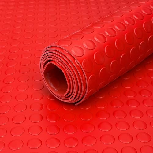 Shield Autocare 4m x 1.5m Red Coin PVC Flooring Roll | Non Slip Industrial Lino Vinyl Floor Matting for Garage Work Van Heavy Duty 3mm Thick 1.5m Width