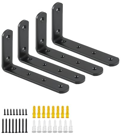 Mooche 4Pcs Shelf Bracket Black,Heavy Duty Wall Brackets for Shelves 12.5CM