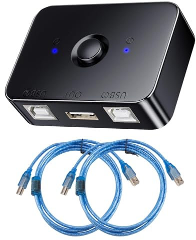Switch USB 2.0 Condivisione Stampante 2 PC 1 Stampante Switch USB Manuale con LED Adattatore Plug & Play con 2 Cavi da 1,5 m Compatibile con Windows, macOS