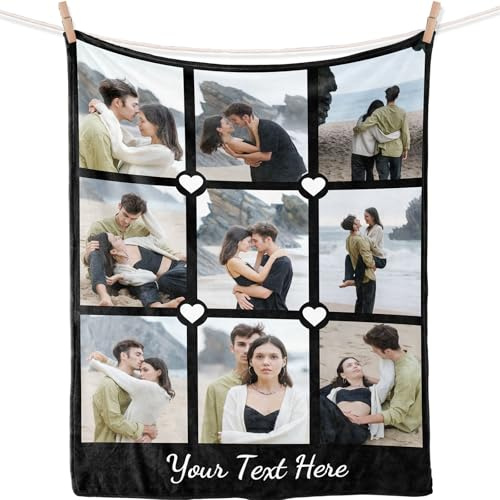 iDIY Personalised Blanket with Photo & Text-Custom Blanket for Adults Personalised Gifts for Women Mens Her Him Gifts for Family Kids Pet Friends Valentines Father's/Mother's Christmas(9 Photos)