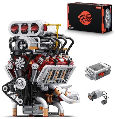 Y15001 V8 Motor Bausatz Bausteine, 2347 Teile mit Motoren Batteriekasten Klemmbausteine Engine Modellbausatz Bausteinset
