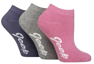 Jeep Women’s Bamboo Trainer Socks 3 Pack – Fully Cushioned, Breathable, Moisture-Wicking, Soft Feel, Smooth Toe Seams, Antibacterial, Ideal for Walking, UK Size 4–8 Rose/Grey/Lilac