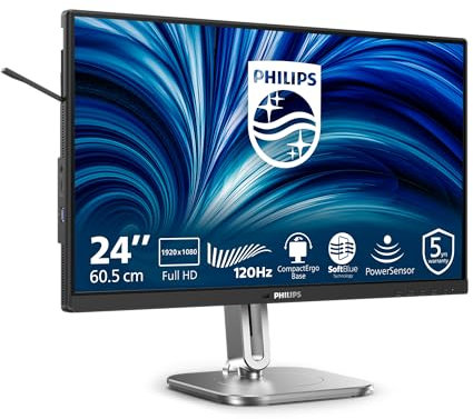 Philips 24B2N4200-24-inch FHD monitor, speakers, height-adjustable (1920x1080, 120 Hz, VGA, HDMI 1.4, DisplayPort 1.2, USB hub) black grey