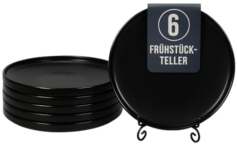 Kadum Schwarze Keramikteller – Verschiedene Größen & Sets | Matt glasiert, Spülmaschinen- & Mikrowellengeeignet | Frühstücksteller, Pastateller & Speiseteller (22 cm Frühstücksteller)
