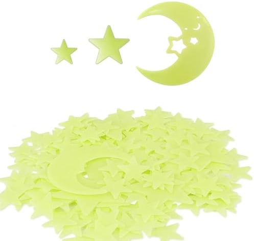 Leuchtsterne Selbstklebend Set 421 Stück mit Mond, Fluoreszierende Aufkleber für den Sternenhimmel an Wand und Decke, Leuchtende Sterne Wandsticker für Schlafzimmer und Einschlafhilfe Deko