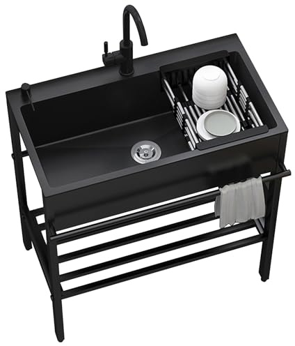 Lavandino, in acciaio inox indipendente, vasca singola, stile rustico, scarico centrale, finitura spazzolata,
