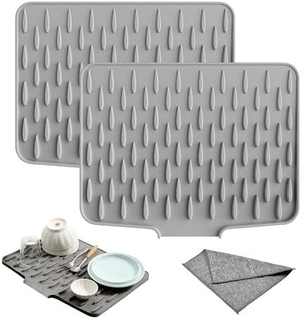 2 pieza alfombrilla escurreplatos+2 trapo,alfombrilla escurreplatos de silicona(40×30×1.3cm),alfombrilla de silicona para fregadero de cocina,bayeta escurreplatos