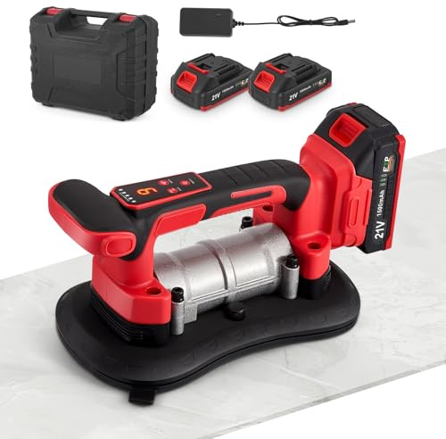 Haedswer Vibratore per piastrelle e ventose a batteria 2 in 1 con ventosa a 9 livelli, batteria 10 ore, ventosa 285 x 150 mm, 200 kg, adsorbimento piastrelle vibratore per piastrelle di grandi
