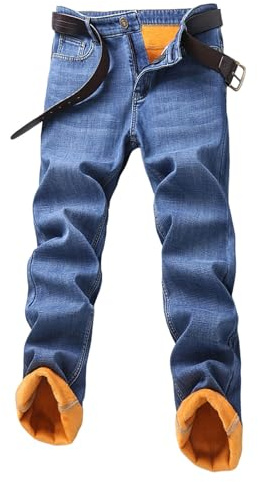 Generico Jeans Uomo Pantaloni Imbottiti Pile Felpati Foderati Regular Fit Jeans Uomo Tasche Invernale Imbottito in Pile Caldo Foderato Elastico Chiaro a Vita Alta Denim Adatta