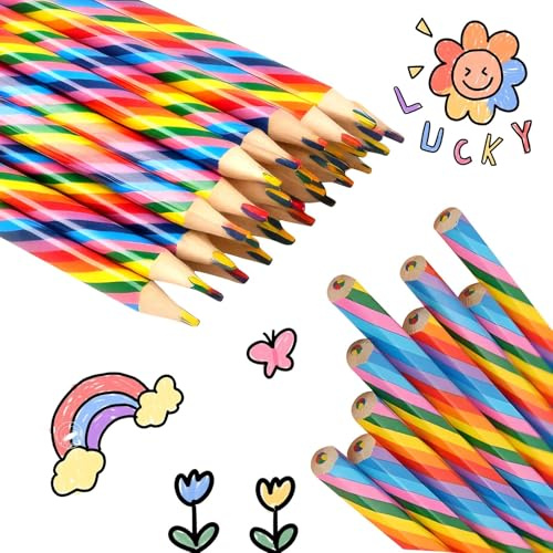 NIRJIK 30 Stück Regenbogen Buntstifte, regenbogenstift Dreikant Farbstifte mit 4-Farben-Mine für Schule Kunst Freizeit, vorgespitzt Buntstifte Kinder Erwachsene zum Malen Zeichnen