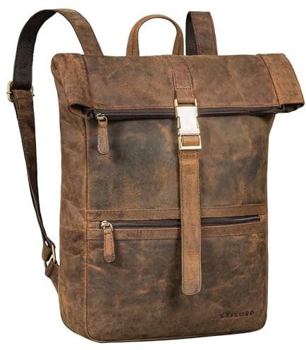STILORD Cairo Vintage Kurierrucksack Rolltop Leder groß Herren Lederrucksack ideal als Bürorucksack Daypack und Fahrradrucksack Laptop-Rucksack 14-17,3 Zoll Farbe:colorado - braun