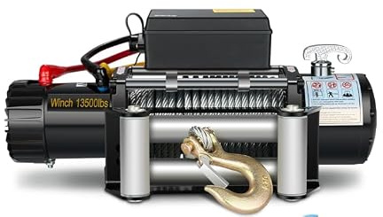 Elektrische Seilwinde, 12 V DC, elektrischer Ventilator mit synthetischem Seil, Seilführung, kabelgebundene Fernbedienung, IP55, zum Abschleppen von Fahrzeugen (13500 lbs – synthetisches Seil)