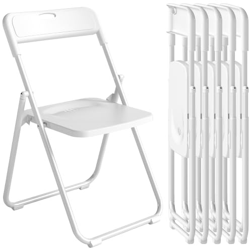 HOMCOM 6 Klappstühle mit Lüftung, Tragegriff, Stahlrahmen, Weiß | Plastik-Klappstühle, tragbar und leicht, für Zuhause, Büro, Empfang