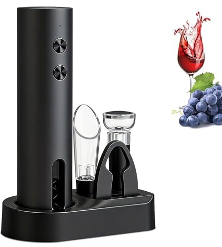 Vellux 5-in-1 Electric Wine Opener Set, Rechargeable Wine Corkscrew Bottle Opener with Foil Cutter, LED Indicator, Aerator Pourer and Vacuum Stopper