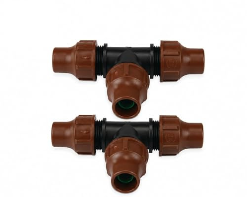 2 Pezzi Raccordo a T 16mm x 16mm x 16mm Lock Quick Tipo BF-32 Polipropilene Marrone per Impianti di Irrigazione in Agricoltura e Giardino (Pacco da 2)