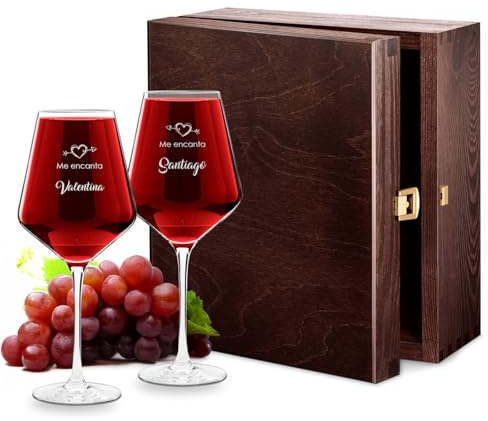Maverton Copas De Vino Personalizables Vidrio Elegante 530 ml Encanta | vidrio, ideal para vino tinto y blanco, parejas, regalo aniversario, ocasiones especiales, grabado