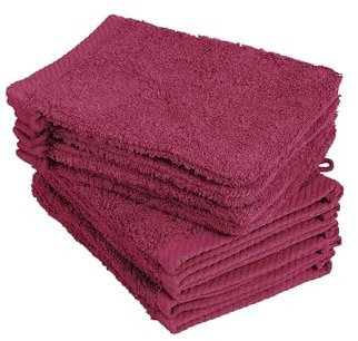 BaSaTex - Lot de 10 Gants de Toilette, Taille 15x21 cm en Bordeaux 100% Coton