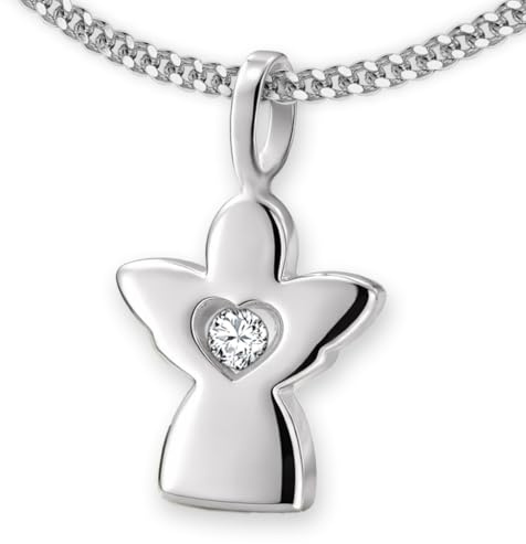 CLEVER SCHMUCK Schutzengel Kette Silber Anhänger Engel 10 mm mit Zirkonia mit Herzmotiv + Panzerkette 45 cm 925 Sterling im Etui rosa