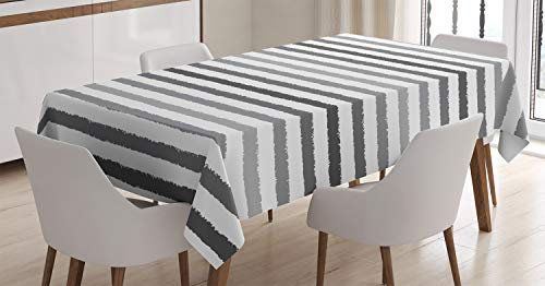ABAKUHAUS Gestreift Tischdecke, Grauer und weißer Grunge, Für den Inn und Outdoor Bereich geeignet Waschbar Druck Klar Kein Verblassen, 140 x 240 cm, Weiß Grau