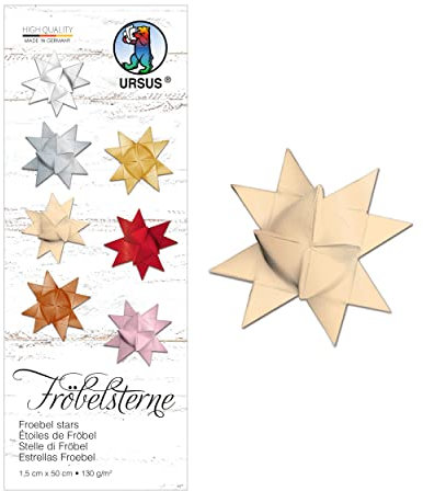 Ursus 3210010 - Papierstreifen für Fröbelsterne, chamois, aus Tonzeichenpapier 130 g/qm, ca. 1,5 x 50 cm, 80 Streifen für ca. 20 Sterne, Bastelklassiker zur Weihnachtszeit