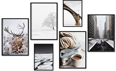 myestado - Premium Poster Set Bilder Wohnzimmer Modern Schlafzimmer Bild für Ihre Wand - ohne Bilderrahmen - 4 x DIN A3 & 2 x DIN A4 - ca. 30x42 & 21x30 » Winter «