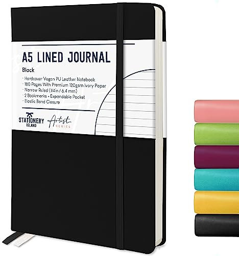 STATIONERY ISLAND Notizbuch A5 Liniert, Journal Hardcover mit 120 g/m² Dickem Papier, 180 Seiten Tagebuch, Notebook a5 für Mädchen, Reisetagebuch, Planen, Lernen, Schreiben
