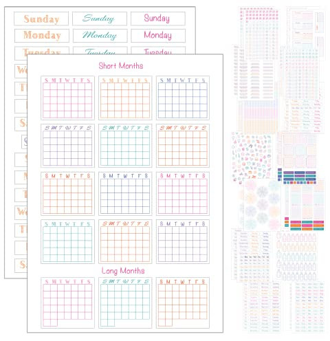 Simple Productivity Wochenplaner-Aufkleber (bunt) – 30 Blatt beschreibbare und transparente Aufkleber – Mini-Kalender, Gewohnheitstracker, Tage, Zahlen – Zubehör für Bullet Dotted Journals