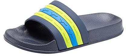 KangaROOS K-Slide Stripe Flache Sandale, dk Navy/Lime, 31 EU