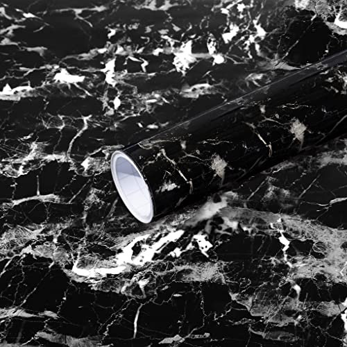 Arthome Schwarz Silber Klebefolie Marmor Folie 60cmx3m Abziehen und Aufkleben Tapete Selbstklebende Vinyl Dekorative Folie für Möbel Schreibtisch,Küche Arbeitsplatte, Regal Liner Cover Oberflächen