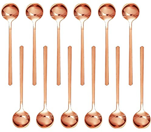 Paquete de 12 cucharas de café expreso, mini cucharas de café de 5.3 pulgadas, cucharaditas de acero inoxidable chapadas en oro para postre, azúcar, pastel, helado, capuchino (oro rosa)
