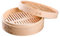 Tradineur - Vaporera de bambú, cesta de vapor con tapa para dim sum, arroz, verduras, carne, recipiente tradicional para cocción al vapor, 15 x 6 cm