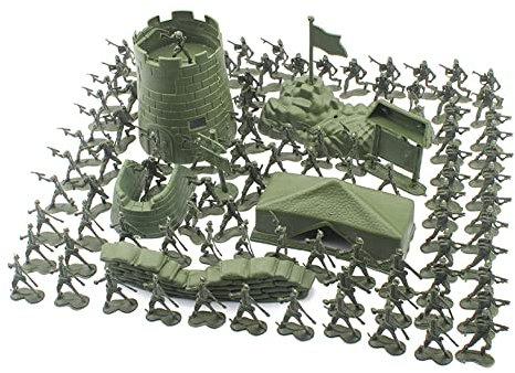 Surakey 100 Stück Armee Soldaten Figuren Set,Soldaten Spielset,Militärsoldat Spielzeug Figuren,Kunststoff Armee Soldaten Figuren Militärspielset mit Soldaten,Flugzeugen,Panzern,Flaggen für Kinder 3+