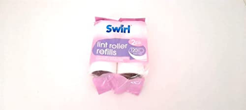 Swirl 2 Pack of Lint Roller Refills - 2 x 60 Easy to Peel Sheets of Sticky Lint Sheets for Pet Hair, Dandruff, and All Fabric Types - Clean Furniture and Clothes of Dust and Lint (Pack of 2)