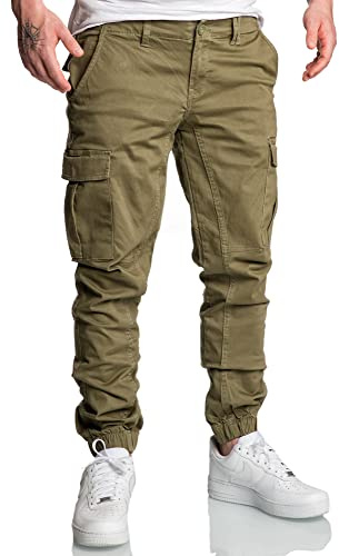 REPUBLIX Herren Jogger Cargo Chino Jeans Hose R2207 Olive W32