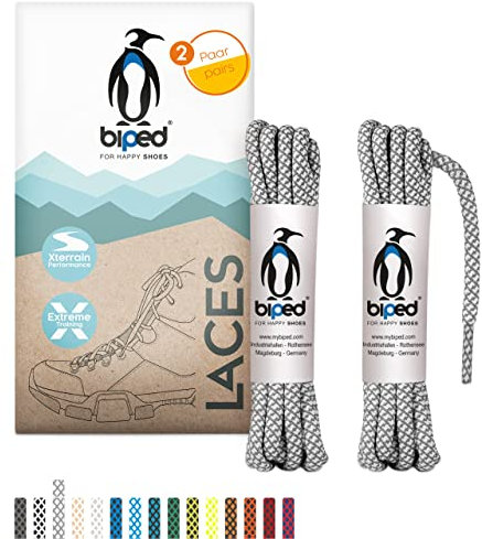 biped LACES 2 pares de cordones de cuerda bicolor redondos de poliéster ø 4,5 mm - cordones resistentes al desgarro para exteriores y zapatillas de deporte z2918(#B04 grey/white,120 cm)
