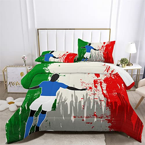 Faeralei Italien Fußball Spannbettlaken/Bettdecken Set Fußball-Flaggen Bettwäsche,Enthalten Spannbettlaken 3 Teilig Oder Bettdecken 3 Teilig Oder Bettwäsche 7 Teilig (B,Bettdecken 3 Teilig-Doppel)