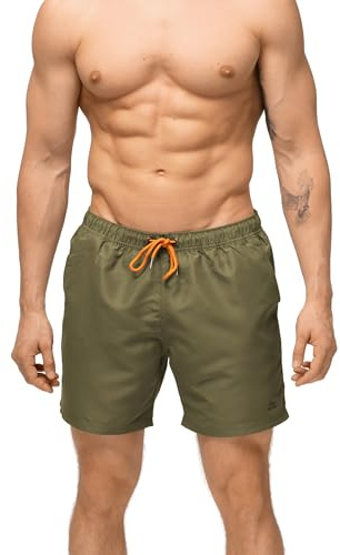 DANISH ENDURANCE Swimming Shorts Men, Quick-Dry Swim Shorts, Lightweight, with Mesh Lining, Olive Green, L