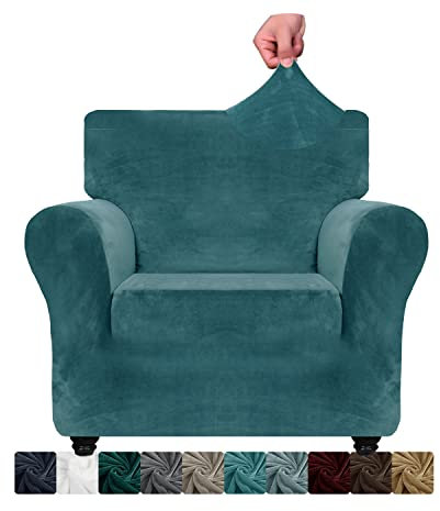 XINEAGE Samt Sofaüberzug 1 Sitzer,Stretch Sofa überzug für Wohnzimmer, Dicke Weiche Sofaüberwurf, Rutschfester Sofa Cover für Hunde, Haustiere (1 Sitzer, Tealblauel)